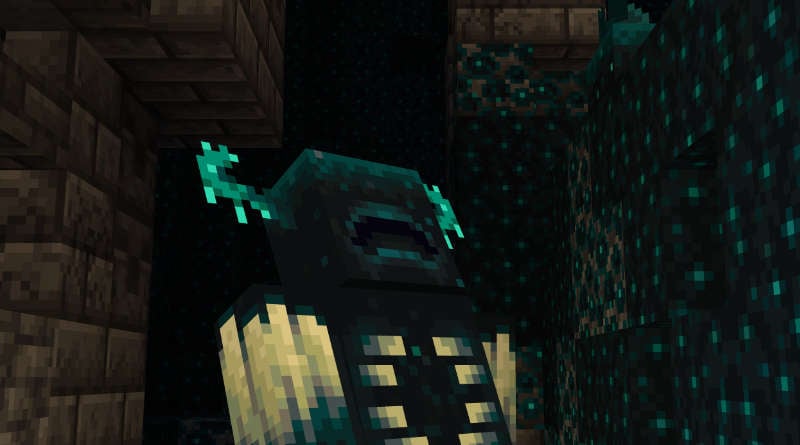 minecraft warden close up in ancient city